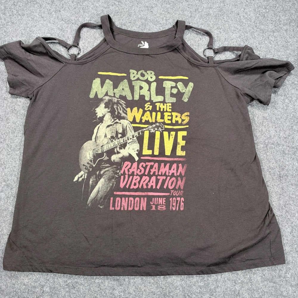 Zion Rootswear Bob Marley Rastaman Vibration Tour Cold Shoulder Graphic Tee 1